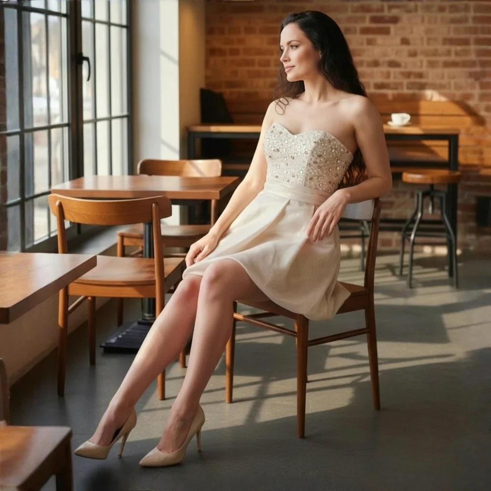 Mark + James ✦ Champagne Beaded Balloon Skirt Mini Dress ✦ Strapless Tube 4 NWT - Picture 12 of 16